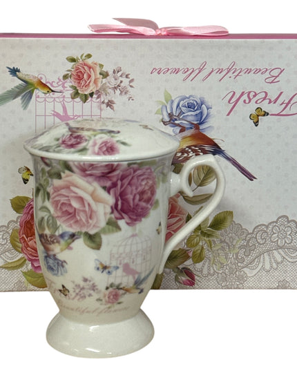 Set cadou cană cu infuzor – design floral