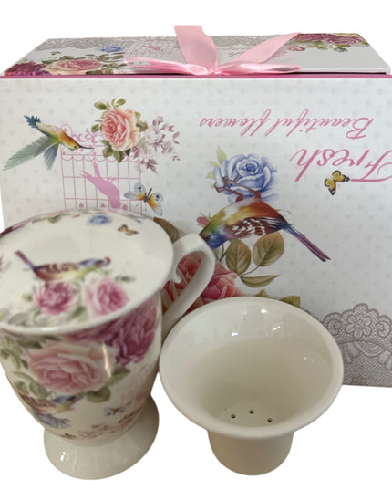 Set cadou cană cu infuzor – design floral