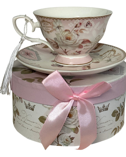 Set cadou Premium ceașcă cu farfurie – design floral cod 1117