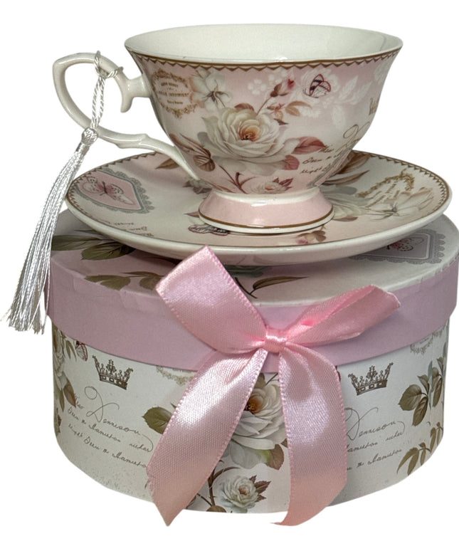 Set cadou Premium ceașcă cu farfurie – design floral cod 1117