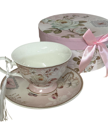 Set cadou Premium ceașcă cu farfurie – design floral cod 1117