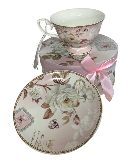 Set cadou Premium ceașcă cu farfurie – design floral cod 1117