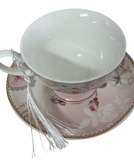 Set cadou Premium ceașcă cu farfurie – design floral cod 1117