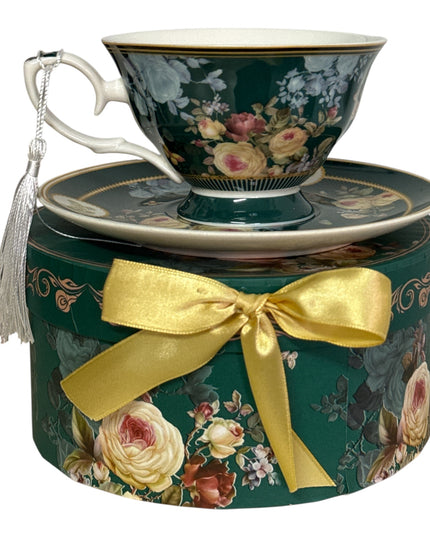 Set cadou Premium ceașcă cu farfurie – design floral cod 1117