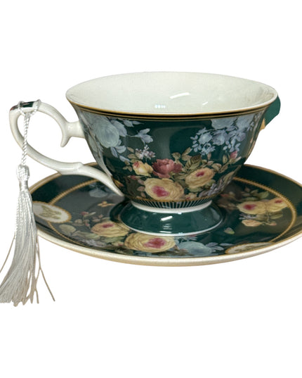 Set cadou Premium ceașcă cu farfurie – design floral cod 1117