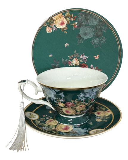 Set cadou Premium ceașcă cu farfurie – design floral cod 1117