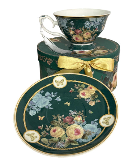 Set cadou Premium ceașcă cu farfurie – design floral cod 1117