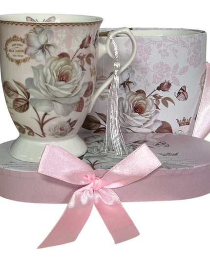Set cadou 2 căni cu ciucure – design floral cod 1117