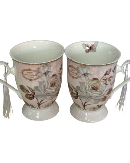Set cadou 2 căni cu ciucure – design floral cod 1117