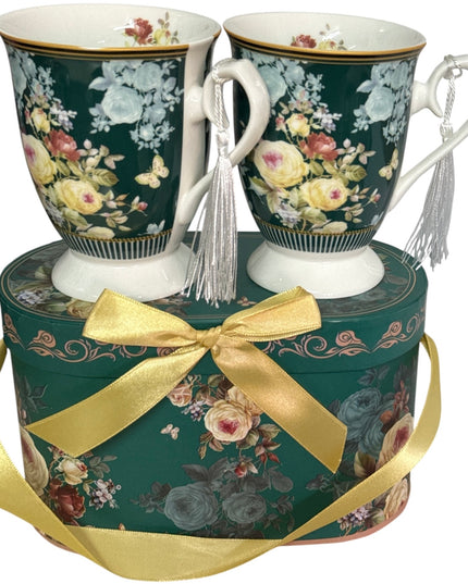 Set cadou 2 căni cu ciucure – design floral cod 1117