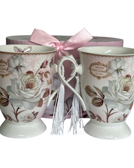 Set cadou 2 căni cu ciucure – design floral cod 1117
