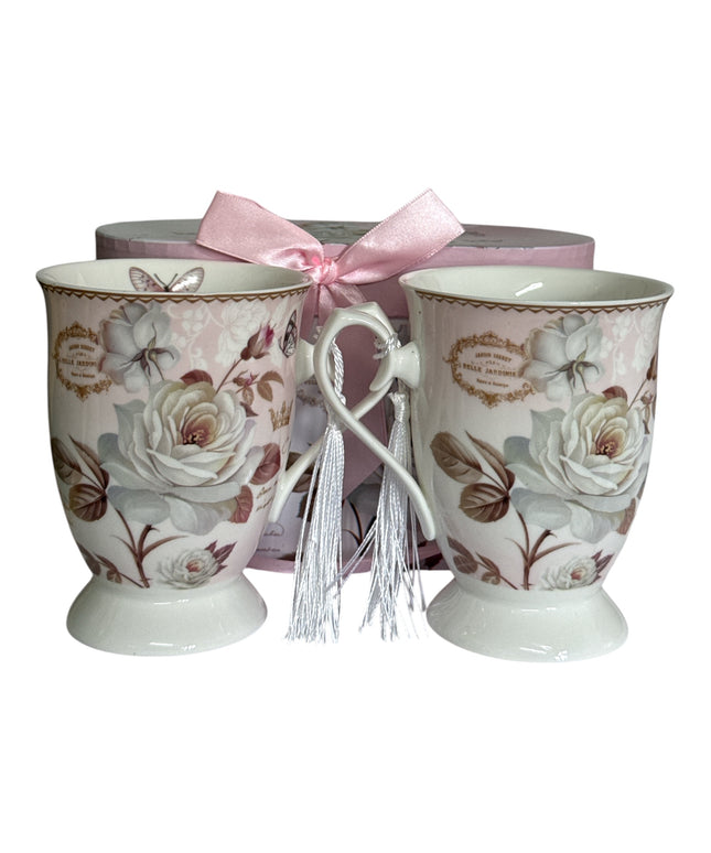Set cadou 2 căni cu ciucure – design floral cod 1117