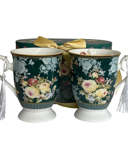 Set cadou 2 căni cu ciucure – design floral cod 1117
