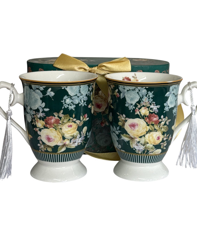 Set cadou 2 căni cu ciucure – design floral cod 1117