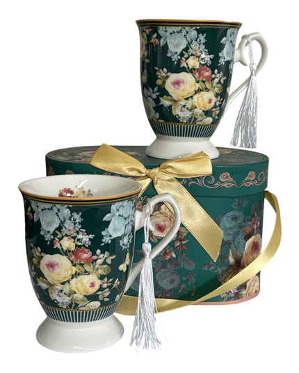 Set cadou 2 căni cu ciucure – design floral cod 1117