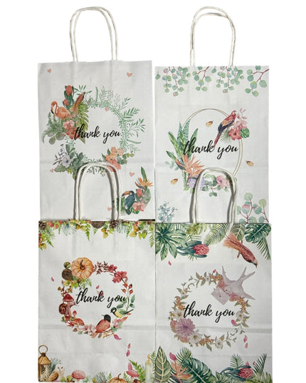 Set 12 pungi din hârtie – „Thank You”, design floral 22x15cm