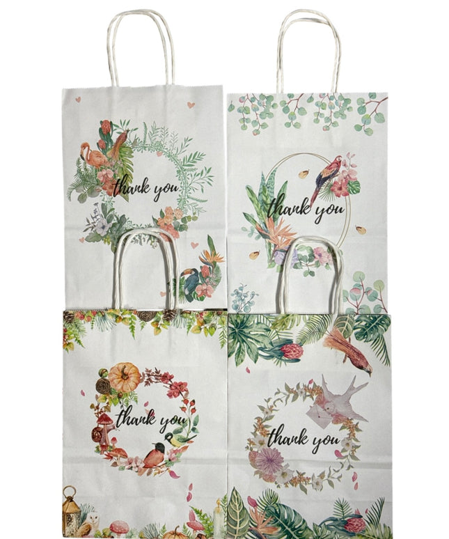 Set 12 pungi din hârtie – „Thank You”, design floral 27x22cm