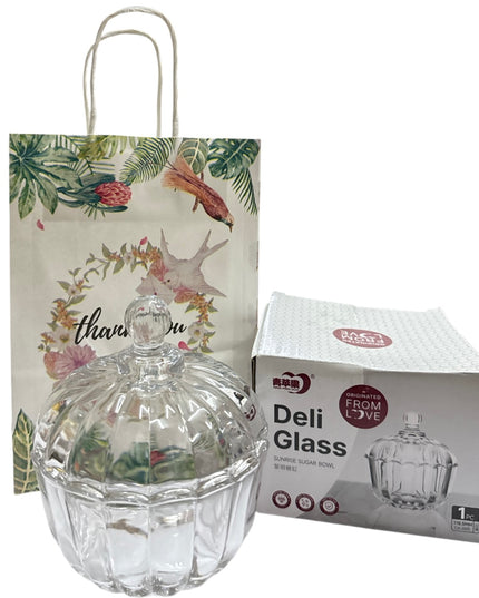 Set cadou decorativ – bombonieră din sticlă cu capac 1142-6