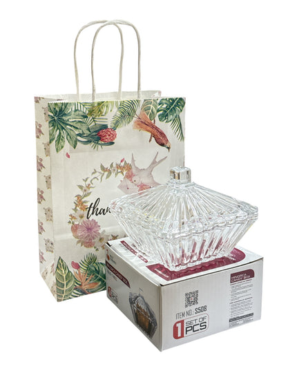 Set cadou decorativ – bombonieră din sticlă cu capac 1142-7