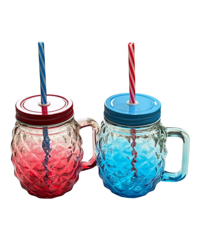 Halbă din sticlă cu capac și pai–Model Ananas 400ml