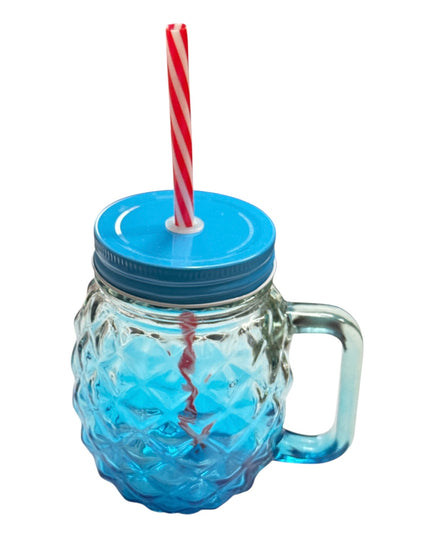 Halbă din sticlă cu capac și pai–Model Ananas 400ml