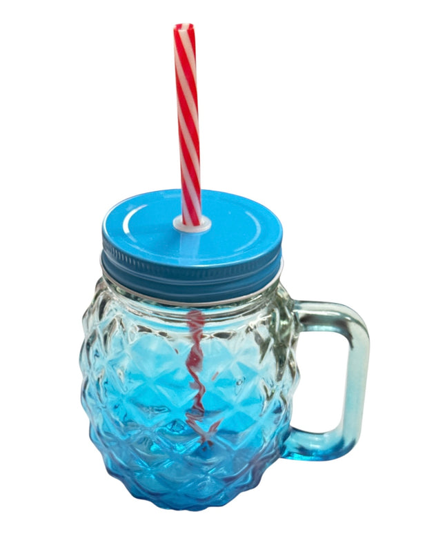 Halbă din sticlă cu capac și pai–Model Ananas 400ml