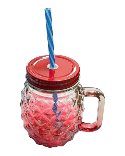 Halbă din sticlă cu capac și pai–Model Ananas 400ml