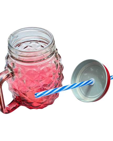Halbă din sticlă cu capac și pai–Model Ananas 400ml
