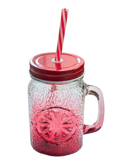 Halbă din sticlă cu capac și pai–Model Lămâie 400ml