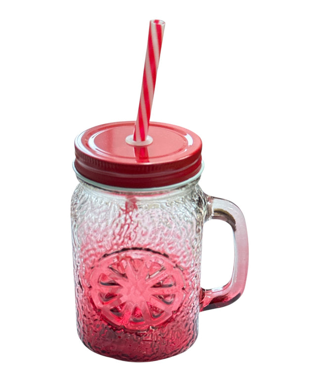 Halbă din sticlă cu capac și pai–Model Lămâie 400ml