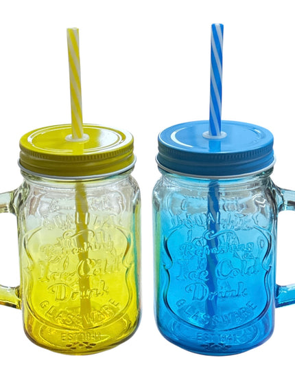 Halbă din sticlă cu capac și pai–Model Clasic 400ml