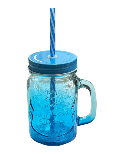 Halbă din sticlă cu capac și pai–Model Clasic 400ml