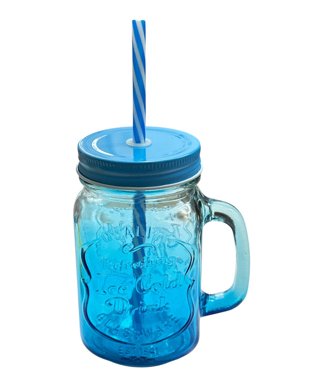 Halbă din sticlă cu capac și pai–Model Clasic 400ml
