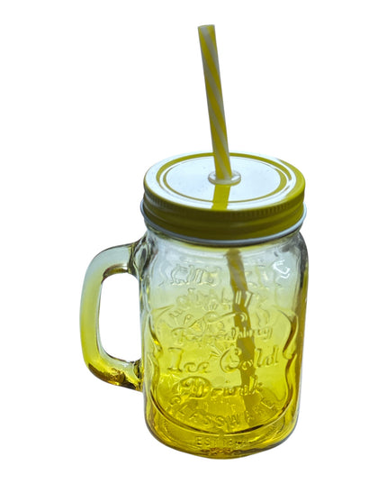 Halbă din sticlă cu capac și pai–Model Clasic 400ml