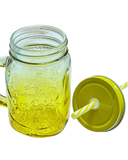 Halbă din sticlă cu capac și pai–Model Clasic 400ml