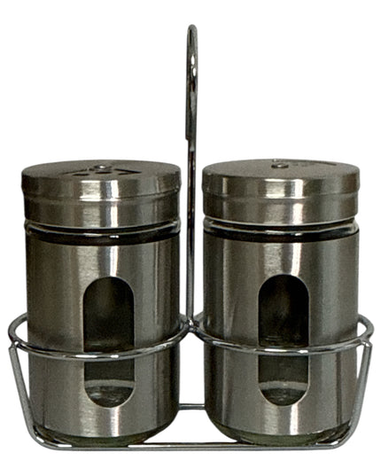 Set solnițe dublu din inox cu suport 13x12cm cod1138-4