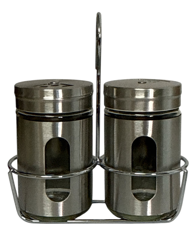 Set solnițe dublu din inox cu suport 13x12cm cod1138-4
