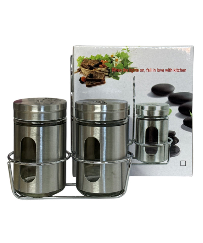 Set solnițe dublu din inox cu suport 13x12cm cod1138-4