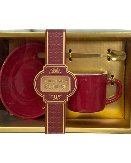 Set cadou ceașcă cu farfurie și linguriță 19x14cm cod 1116