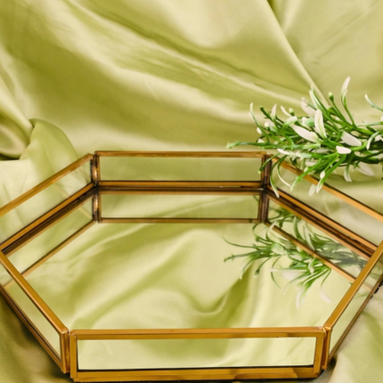 Tavă decorativă din sticlă cu oglindă – formă hexagonală 25x22cm