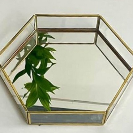 Tavă decorativă din sticlă cu oglindă – formă hexagonală 25x22cm