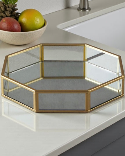Tavă decorativă din sticlă cu oglindă – formă hexagonală 25x22cm