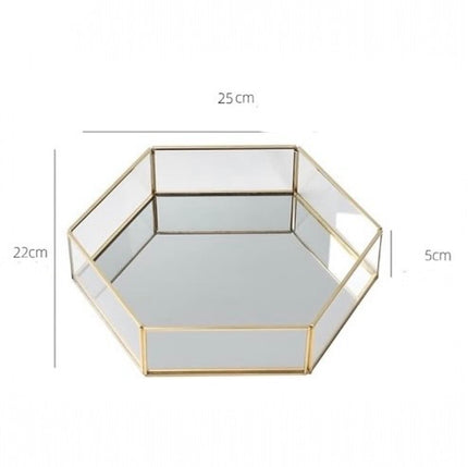 Tavă decorativă din sticlă cu oglindă – formă hexagonală 25x22cm