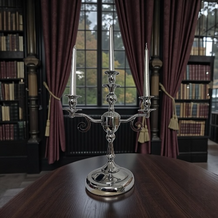 Sfeșnic metalic cu trei brațe Luxury cromat, 35x30cm,cod1153-12