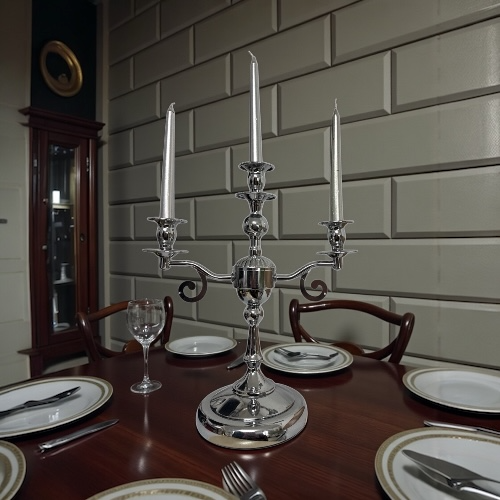 Sfeșnic metalic cu trei brațe Luxury cromat, 35x30cm,cod1153-12