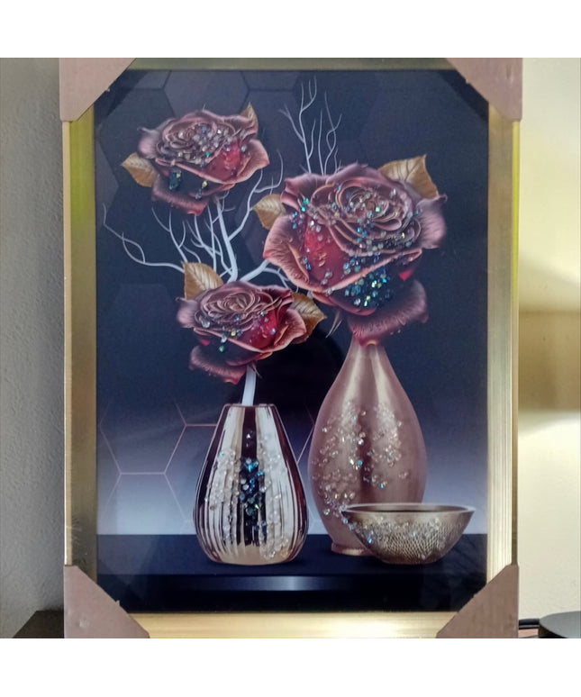 Tablou cristale 3D Floral cu ramă aurie 40×30cm cod1115-1