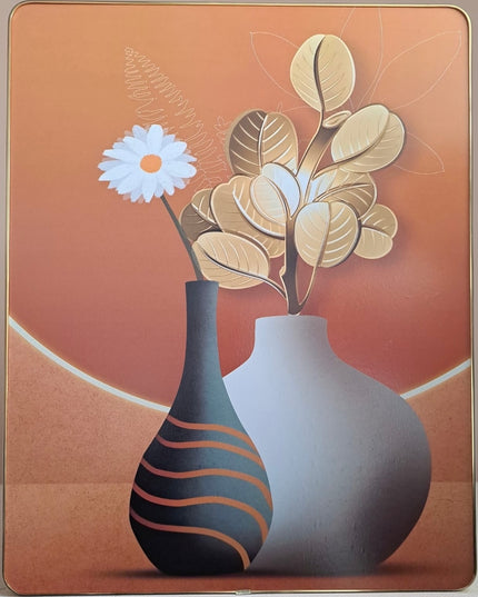 Tablou decorativ modern cu vază și frunze aurii 48x38cm cod 1148-2