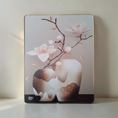 Tablou decorativ floral cu magnolie și ramă aurie 48x38cm cod 1148-2