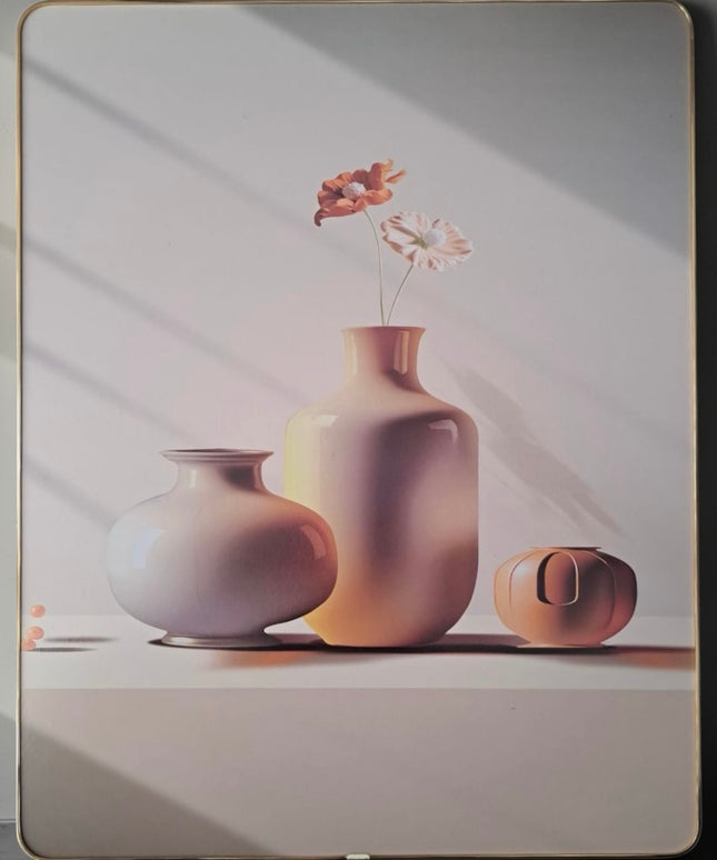 Tablou decorativ minimalist cu vaze și ramă aurie 48x38cm cod 1148-2