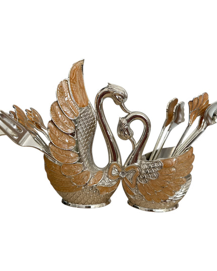 Suport Lebădă cu 6 lingurițe și 6 furculițe 16cm cod1131-2